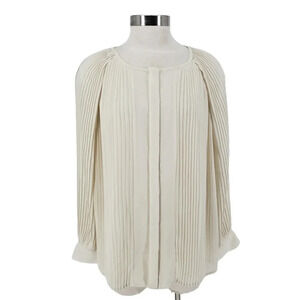 Alfani Blouse Pure Ivory Pleated Long Sleeve Button Up Shirt Top